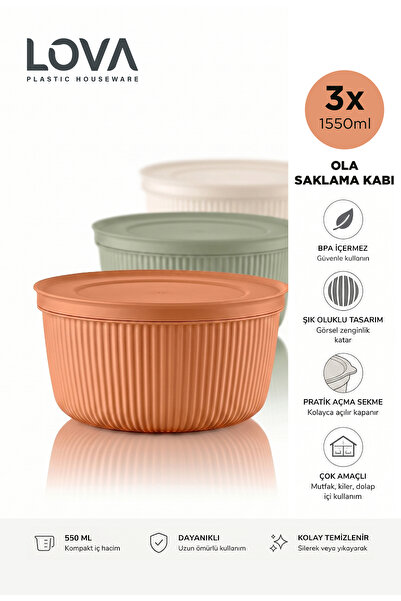 lovagroup Kapaklı Saklama Kabı Seti 3 Adet 1550 ml Büyük Boy Buzdolabı Yemek ...