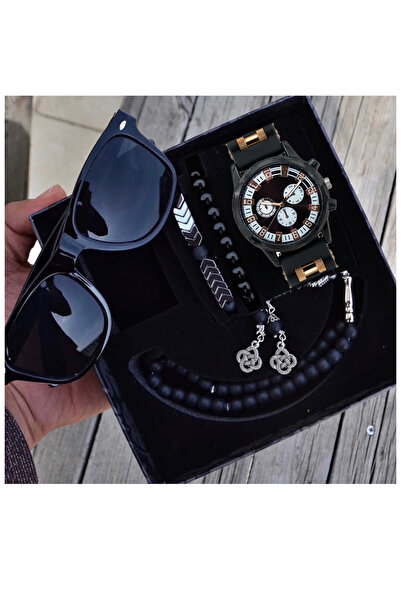Waterproof Men Wrist Watch Glasses Rosary and Bracelet set
