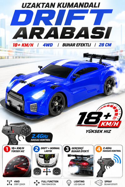 TRENDZONE Uzaktan Kumandalı Şarjlı Işıklı ve Buhar Atabilen Drift Yarış Araba...