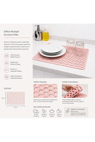 Flaura Home Kaydırmaz Silikon Lavabo Mat | Su Tahliyeli Bulaşık Kurutma & Çok...
