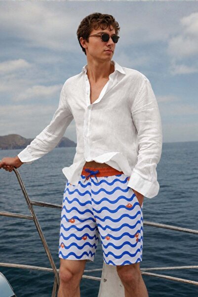 Madmext Men's Swim Shorts with Blue Back Pocket 6896