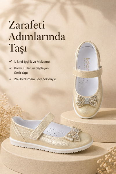 fao shop 7/24 Kız Çocuk Altın Simli Prenses Babet 29 Numara Ortopedik Tabanlı...