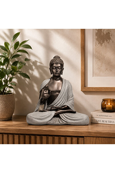 HOME AURAA Serene Buddha Figurine - Bronze & Grey - 45 cm