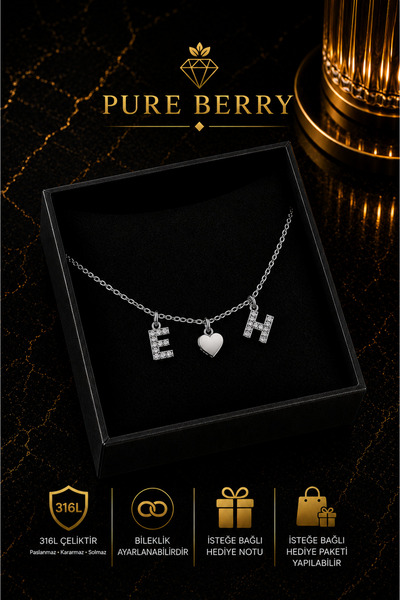 PURE BERRY قلادة الحب مع حجر الزركون، قلادة بالأحرف الأولى للحبيب من A إلى Z ...