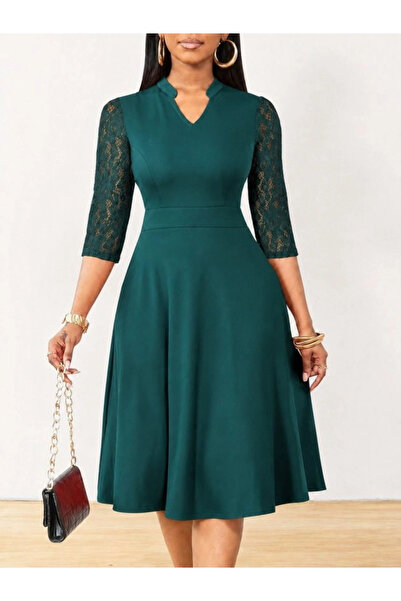 Generic Brand Rochie de damă din crep importat, cu mâneci scurte, decolteu în...