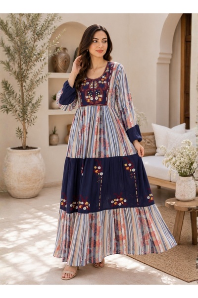 amaan Women's Elegant Long Embroidered Jalabiya Patchwork Print, for Special ...