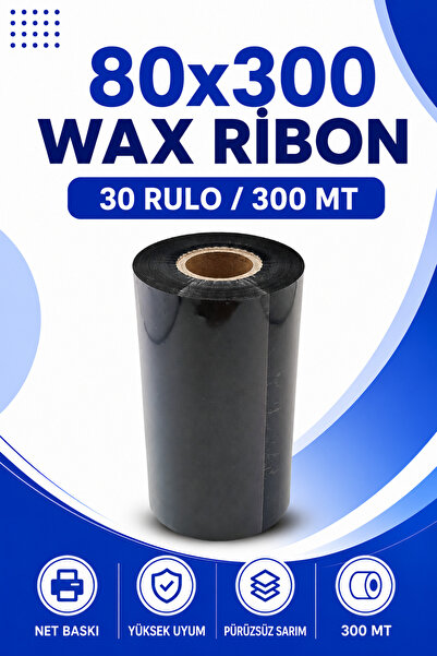 Küresel Etiket Barkod 80X300Mm Wax Ribbon |   30 Rolls |   300m |   Durable |...