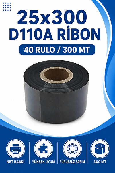 Küresel Etiket Barkod 25X300Mm D110A Ribbon |   40 Rolls |   300m |   Durable...