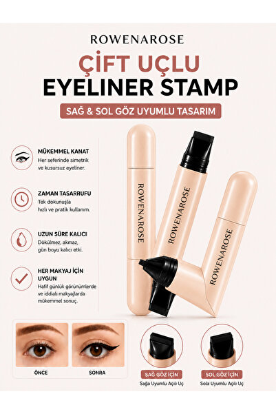 ROWENAROSE SIYAH- Suya Dayanıklı Çift Taraflı Eyeliner Damga Kalem Sağ Ve Sol...