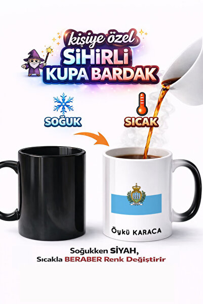 Kirbi Reklam كوب سحري من البورسلين مطبوع على الوجهين بعلم سان مارينو هدية