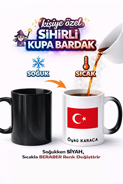 Kirbi Reklam كوب سحري من البورسلين مطبوع على الوجهين بعلم تركيا هدية