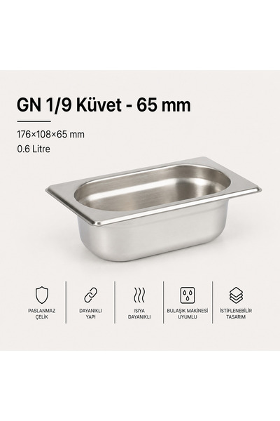 Natsan Paslanmaz Çelik Gastronom/gastronorm Küvet Gn 1/9-65 (17,6 X 10,8 X 6,...