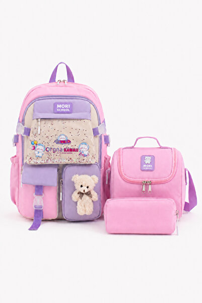 Mori School Bag Kawaii Kore Tarzı Okul Çantası 3'lü Set ( Folyolu Beslenme + ...
