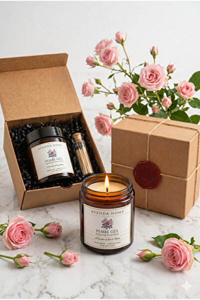 Avenda Home Pembe Gül Kokulu %100 Doğal Soya Aromaterapi Mum – Premium Amber ...