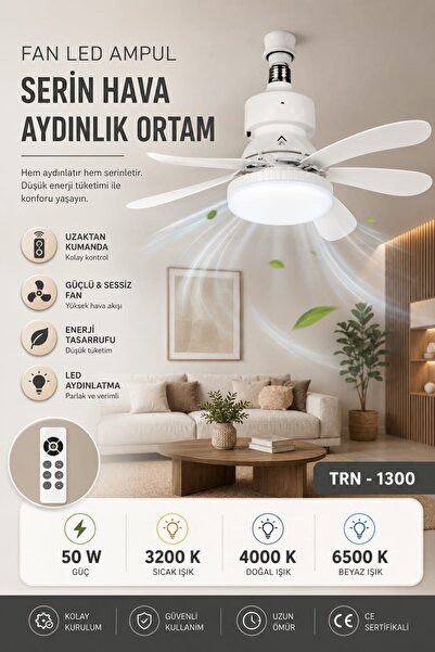 urzsmell 50w 6 kanatlı tavan vantilatör led ışıklı uzaktan kumandalı