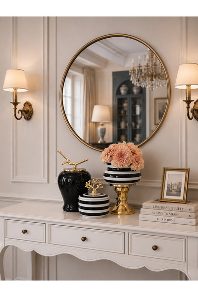 ferayhome Dekoratif Obje Salon Seti Siyah Zebra Ayaklı Saksı Düz Siyah Şah Si...