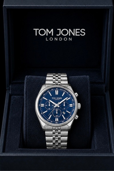 Tom Jones London ERKEK KOL SAAT GÜMÜŞ MAVİ RENK ORJİNAL KALİTELİ ÇELİK SU GEC...