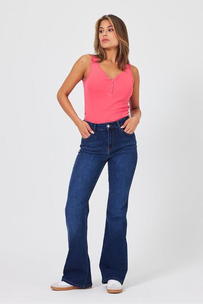 VENA Women's Jenny Dark Blue Flare Jean Pants - Dark Blue