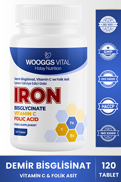 Hotay Nutrition Wooggs Vital Demir Bisglisinat 14 mg, C Vitamini 50 mg ve Fol...
