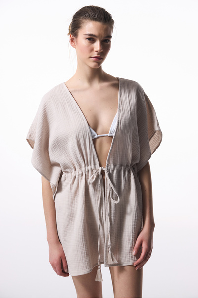 Penti Barva kamene Jambo Mušelín Mini Oversize Kaftan s výstřihem do V
