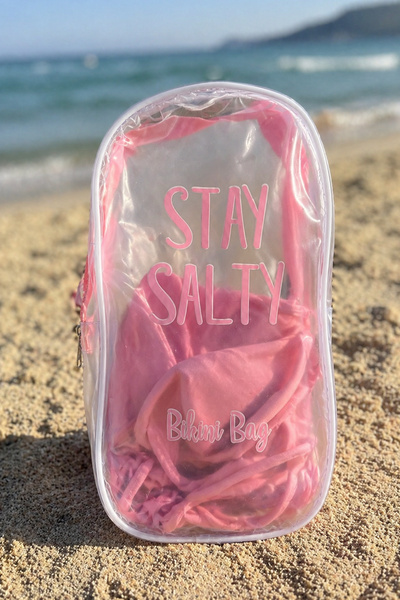 Ecrou Şeffaf PVC Stay Salty Baskılı Islak Bikini Çantası