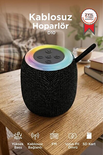 Torima Bluetooth Hoparlör Rgb Işıklı USB FM Destekli Radyo D10 Siyah