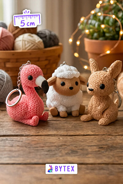 BytexStore 3’lü Pofuduk Hayvanlar Set Koyun Kanguru Flamingo Örgü Görünümlü H...