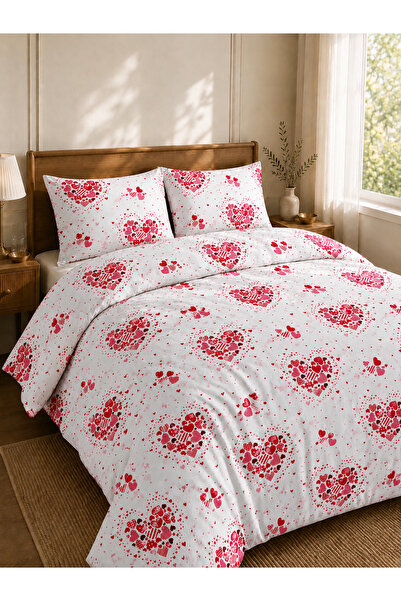 Boreas Home LOVE %100 PAMUK Lastikli Çarşaflı Çift Kişilik Nevresim Takımı