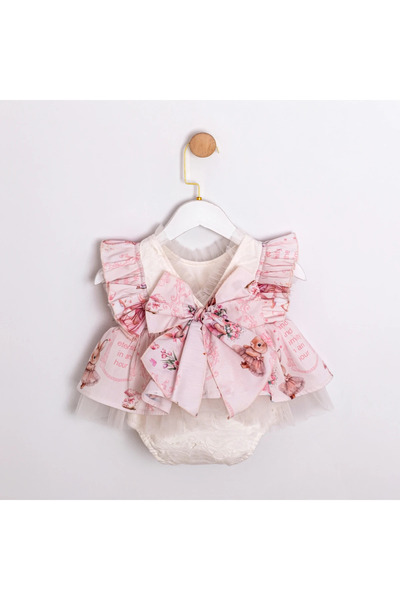 bebeğim butik Baby Girl Romper with Rabbit Pattern and Bow on the Back