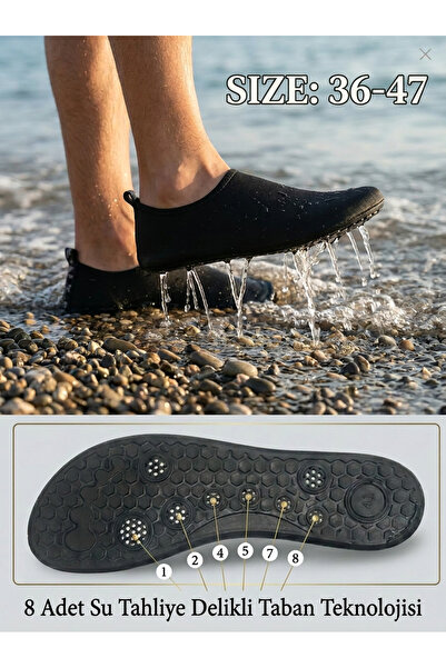 Sea&Blue Siyah Kaymaz Tabanlı Deniz Ayakkabısı - Esnek Plaj ve Havuz Ayakkabı...