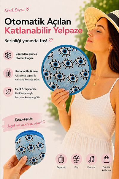 Handalin Göz Desenli Otomatik Açılan Katlanabilir Yuvarlak Yelpaze – Çantalı ...
