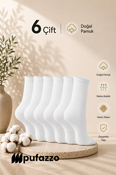 PUFAZZO Set de 6 șosete sport albe pentru femei - șosete din bumbac natural |...