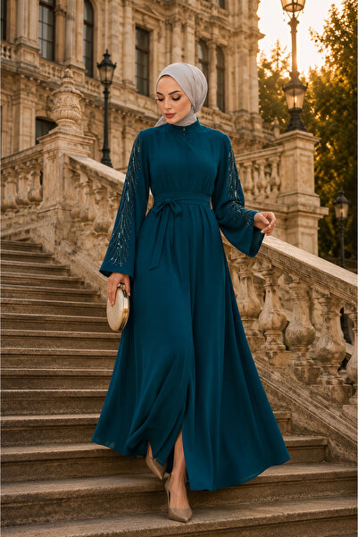 MY QILAM Îmbrăcăminte islamică pentru femei Abaya Ferace Rochie lungă cu mâne...