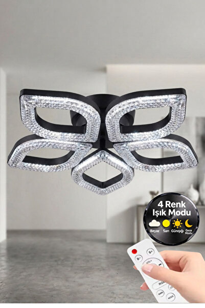 Lumia Lighting Yonca Model Siyah Kumandalı 5"li Ledli 3 Renk Modu Kristal Sal...