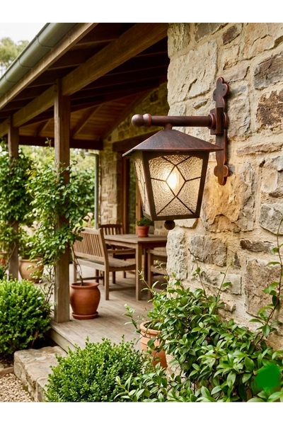 232LAMP Yuva Copper Moire Antique Garden Wall Lantern Patio Camellia Terrace ...