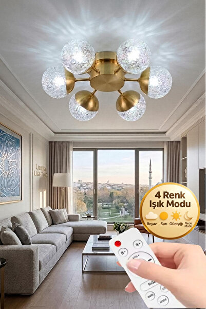 Lumia Lighting Küre Model Gold 6"lı Kumandalı Ledli 3 Renk Modu Kristal Salon...