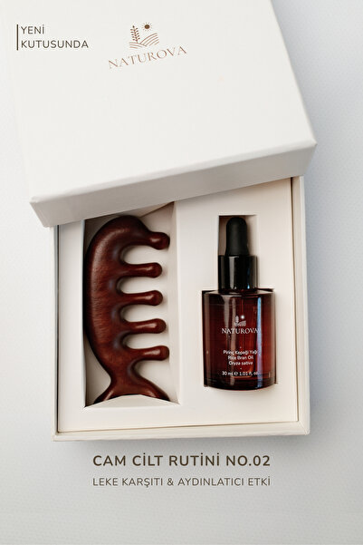NATUROVA Cam Cilt Rutini No.02 Pirinç Kepeği Yağı + Sandal Ağacı Masaj Tarağı