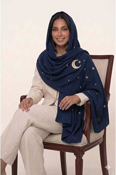 Veil Designer طرحه ليالي كحلي طبقتين بتطريز علي كامل الطرحه نجوم و هلال قماش ...