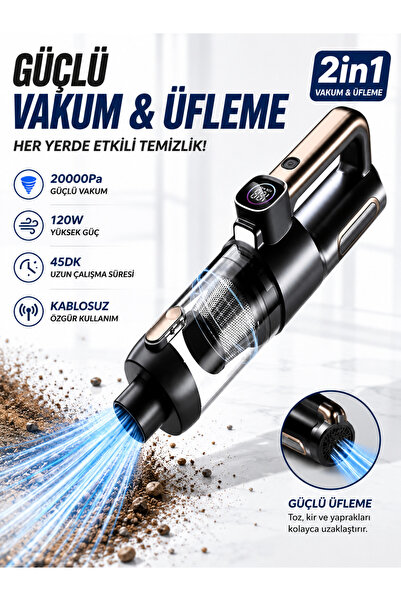 DEANB 20000Pa Şarjlı Araç İçi Süpürge 6000mAh 120W LED Fenerli Kablosuz El Sü...