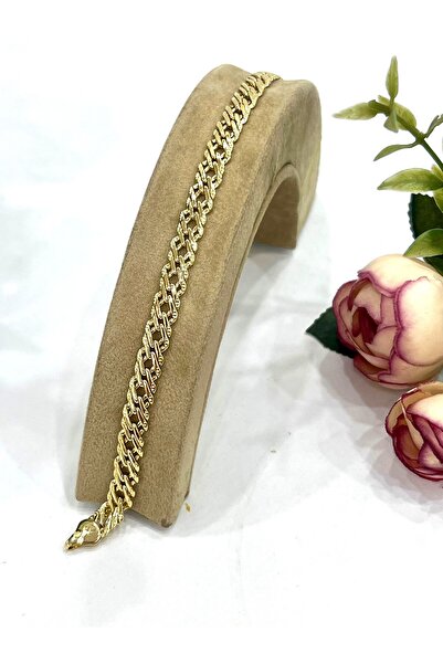 XUPING JEWELRY 5 Mm Yassı Gurmet Çelik Zincir Bilekli (14K GOLD -19CM)