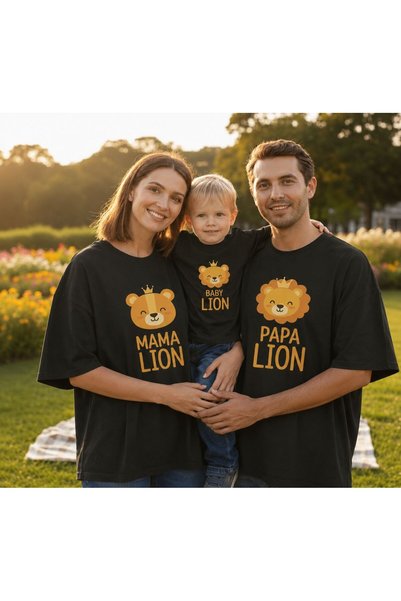 Tiny and Co Lion Printed Mother, Father, Child Combination T-Shirt