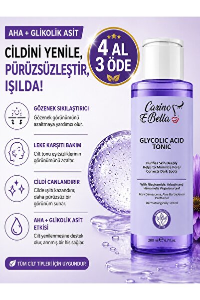 Carino E Bella AHA Glikolik Asit Tonik 200 ML – Gözenek Sıkılaştırıcı & Leke ...