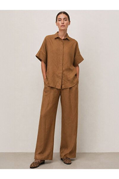 RİVUS Elastic Waist Linen Trousers - Brown