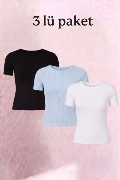 Siner Fashion Γυναικεία μπλούζα με λαιμόκοψη ποδηλάτου, 3 τεμάχια
