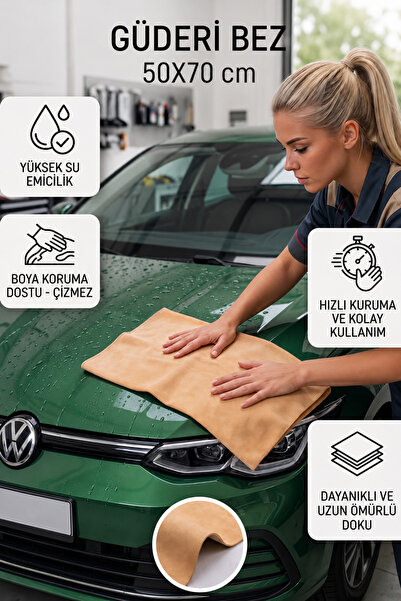 TUMKE Ultra Emici Güderi Mikrofiber Cam ve Araç Kurulama Bezi Oto, Banyo ve M...