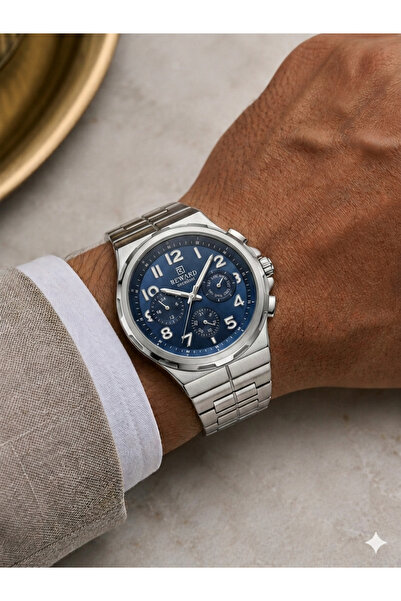 Reward Men's Silver Metal Cord Navy Blue Dial Functional Wristwatch 2 Years W...
