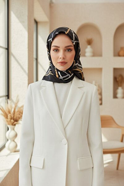 Vissona %57 İPEK %43 VİSKON Twill İpek Çizgili Desenli Siyah - Gold Renkli 90...