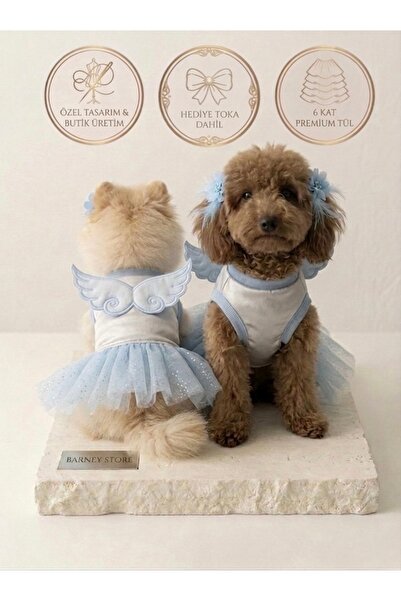Barneystore Kedi Köpek Pamuk Penye Mavi Melek Kanatlı Tütü Elbise