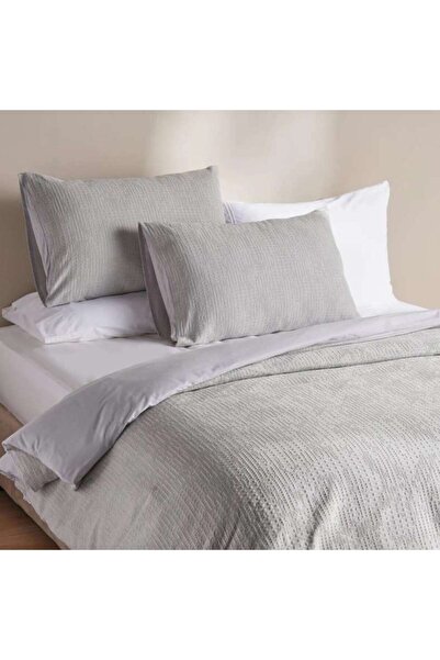 PAN HOME طقم غطاء لحاف قطني من ثلاث قطع مقاس كوين 200×200 سم - لون رمادي فضي
