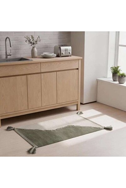 PAN HOME سجادة قطنية كينلي مع شراشيب 60×90 سم - لون زيتوني